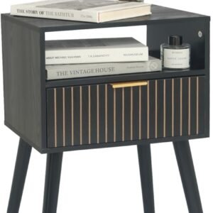 Black Nightstand with Drawer and Open Shelf