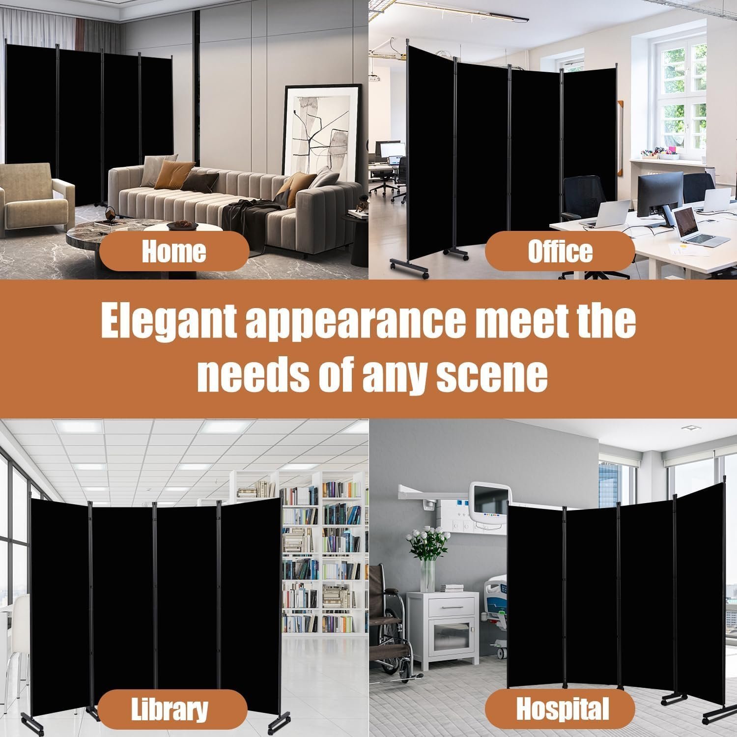 Room Divider Portable 88'' Partition with 4 Panels - Image 2