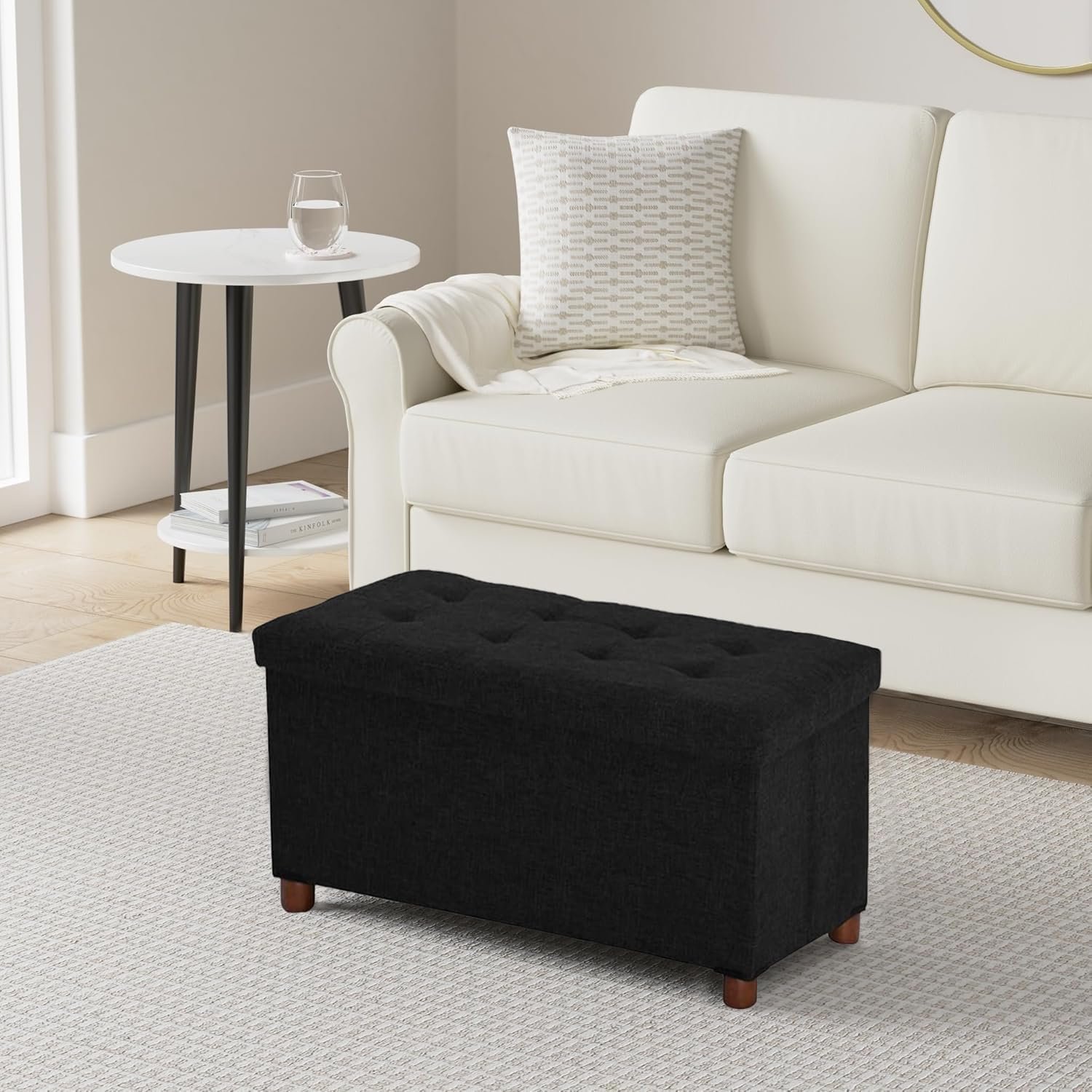 30-Inch Storage Ottoman Bench with Wooden Legs - Image 3
