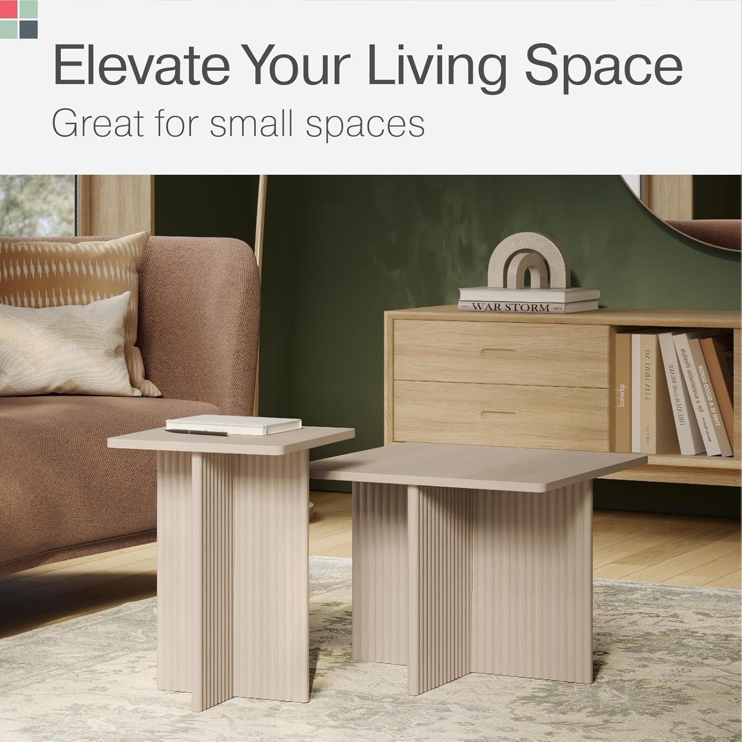 Stead 2-Piece Square Fluted Nesting Coffee Table Set - Image 3