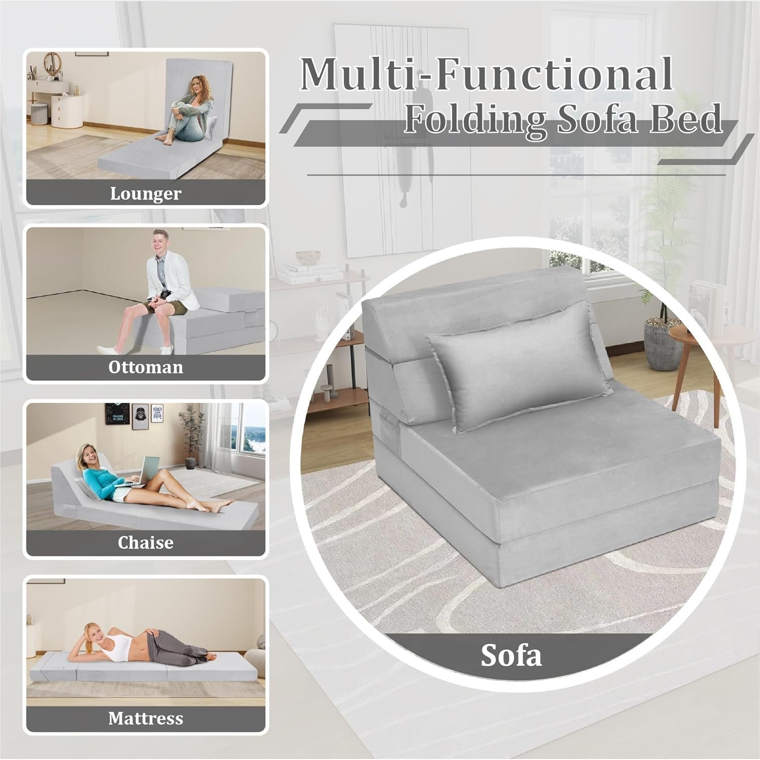 5-in-1 Folding Sofa Bed with Pillow - Image 2